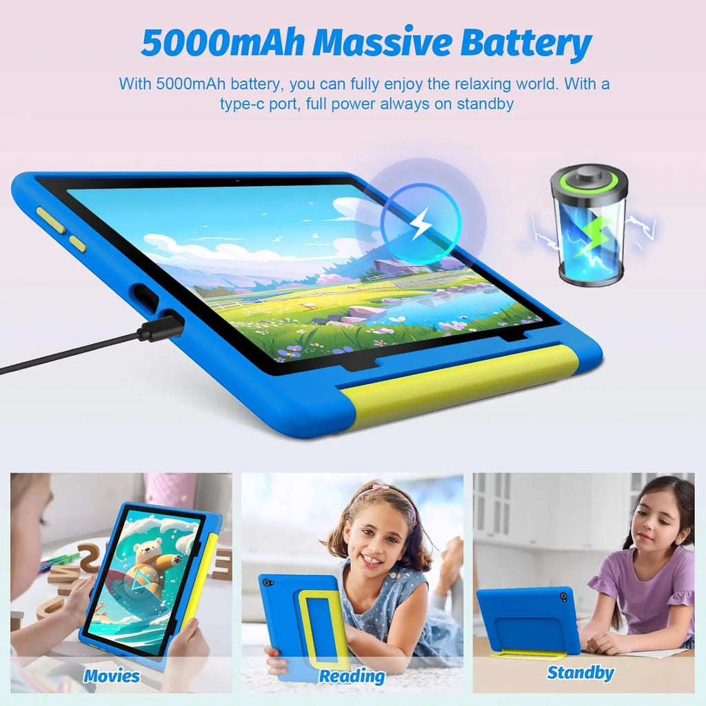 Kids' Android 14 Tablet 10.1 Inch Octa-Core 8GB RAM 64GB ROM 1TB Expandable WiFi Bluetooth Parental Control Pre-Installed KIDOZ