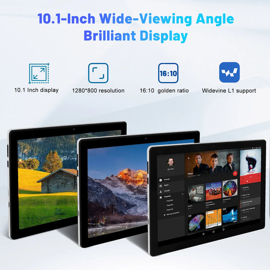 A10 Android 14 10 Inch Tablet 10GB RAM 64GB ROM 1TB Expand Octa-Core BT5.3 WiFi6 Face Unlock with Widevine L1 HD IPS Touchscreen