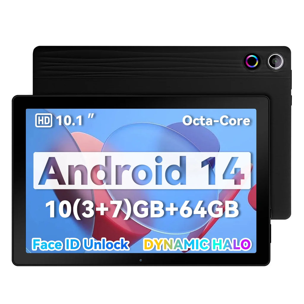 A10 Android 14 10 Inch Tablet 10GB RAM 64GB ROM 1TB Expand Octa-Core BT5.3 WiFi6 Face Unlock with Widevine L1 HD IPS Touchscreen