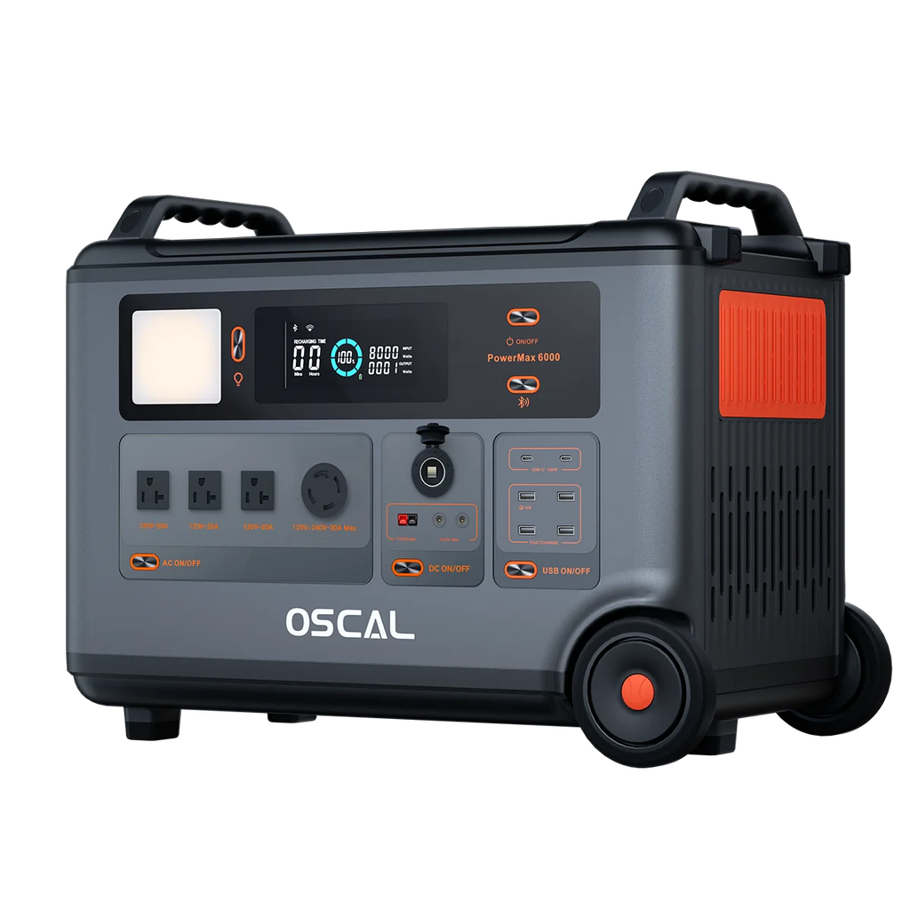 OSCAL PowerMax 6000 Solar Generator, 3600Wh LFP Battery Power Station, 120/240V Voltage 6000W AC Outlets,2200W/1.96H Fast Charge