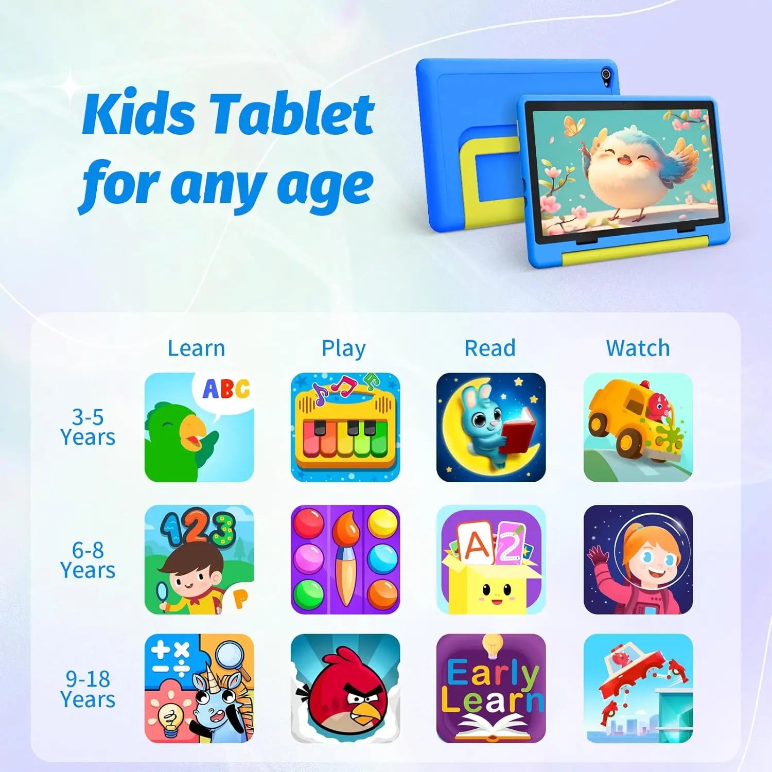 Kids' Android 14 Tablet 10.1 Inch Octa-Core 8GB RAM 64GB ROM 1TB Expandable WiFi Bluetooth Parental Control Pre-Installed KIDOZ