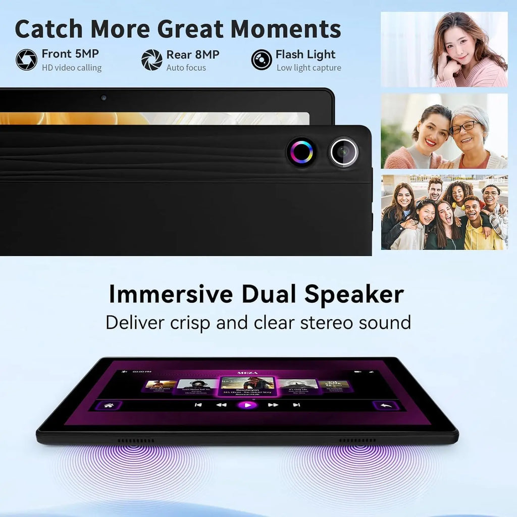 A10 Android 14 10 Inch Tablet 10GB RAM 64GB ROM 1TB Expand Octa-Core BT5.3 WiFi6 Face Unlock with Widevine L1 HD IPS Touchscreen