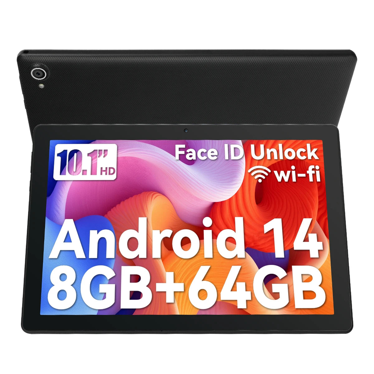 Android 14 10.1 Inch Octa-Core Tablet 8 GB RAM+64 GB Storage Expand to 1TB WiFi6 BT5.0 5MP+8MP Dual Camera Face ID Unlock PC Pad