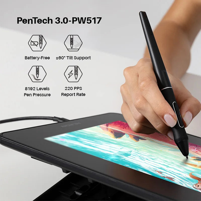 Huion Kamvas 12 Graphics Tablet Display with 11.6 Inch Anti-glare Screen Battery-Free Digital Pen, Support Android Device USB3.1