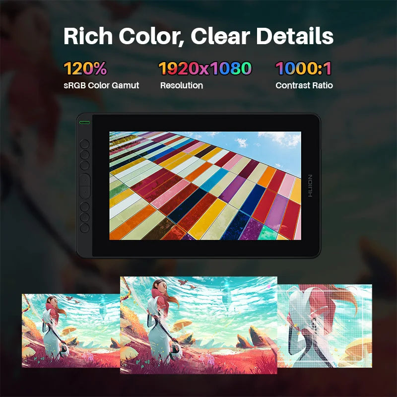 Huion Kamvas 12 Graphics Tablet Display with 11.6 Inch Anti-glare Screen Battery-Free Digital Pen, Support Android Device USB3.1