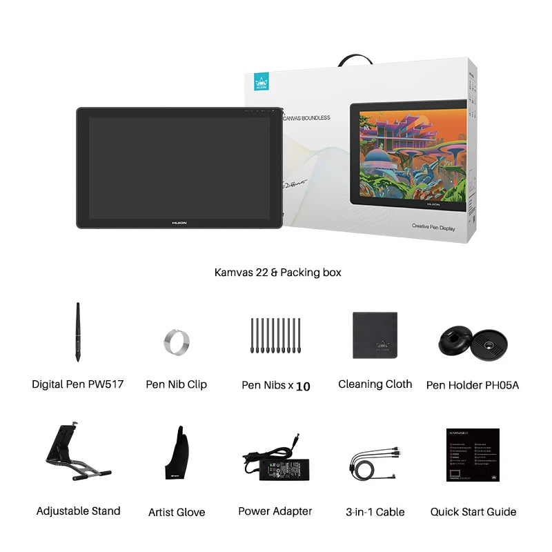 HUION Kamvas 22 Graphic Pen Tablet Monitor Pen Display 21.5 Inch Anti-glare Screen 120%s RGB Windows Mac And Android Device