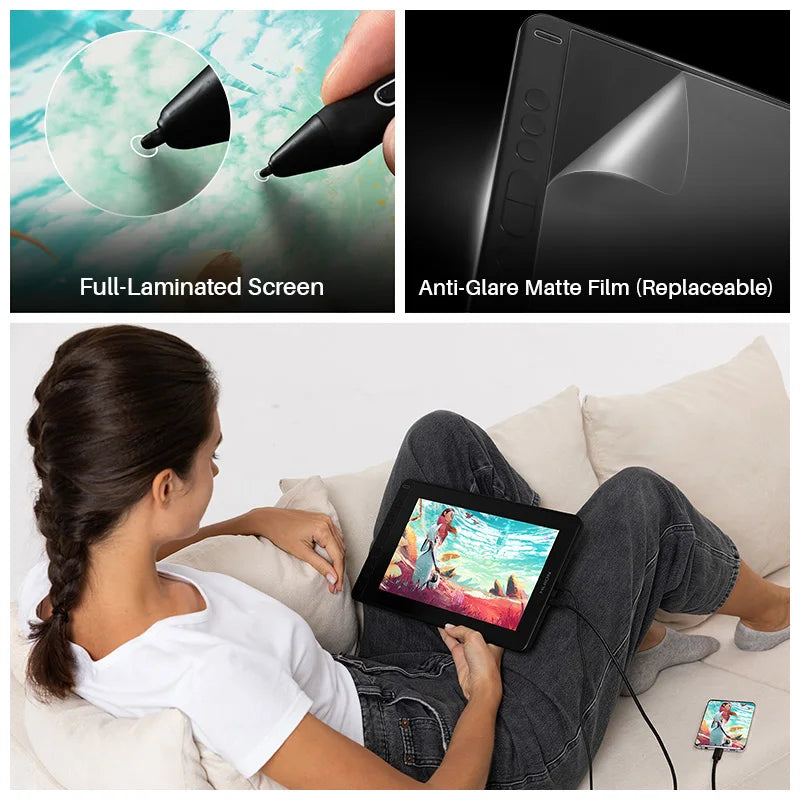Huion Kamvas 12 Graphics Tablet Display with 11.6 Inch Anti-glare Screen Battery-Free Digital Pen, Support Android Device USB3.1