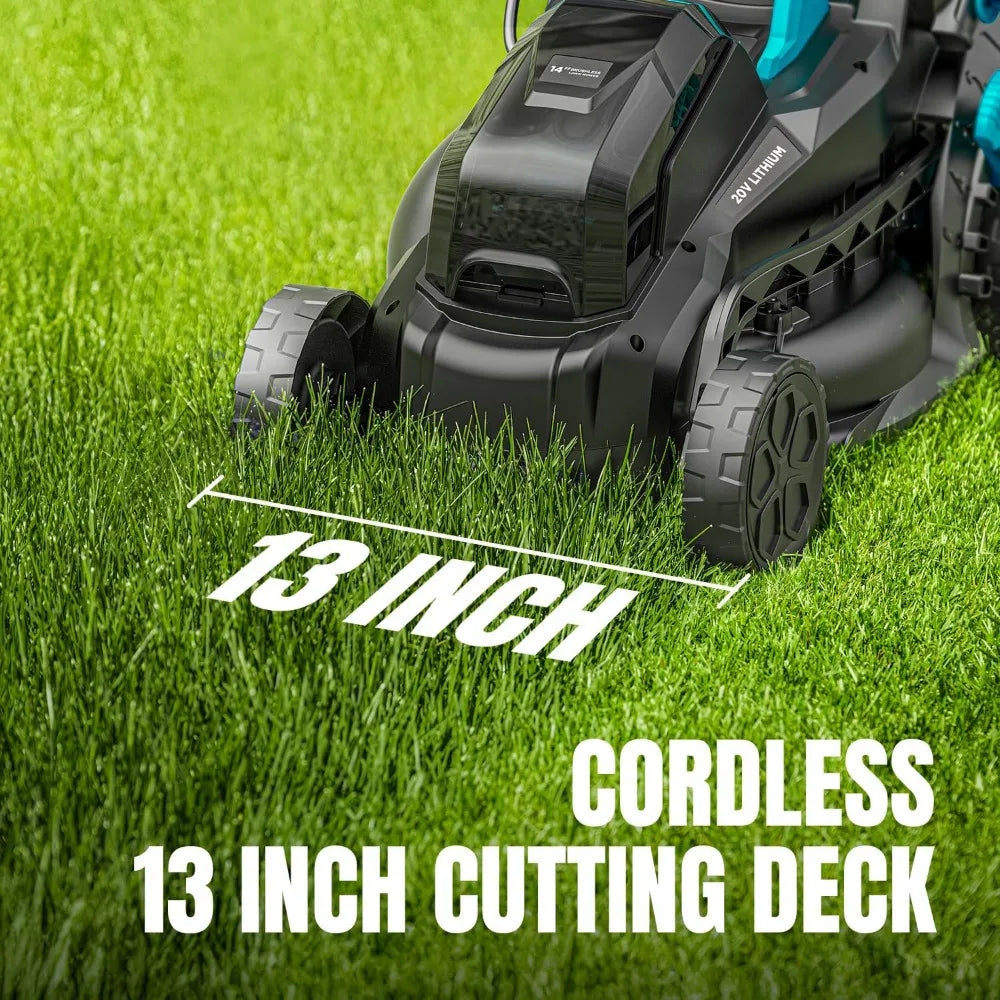 Electric Lawn Mower Cordless, 20V 13 inch Push Lawn Mower with 5-Position Cutting Height Adjustment, 2x4.0Ah Battery and Charger