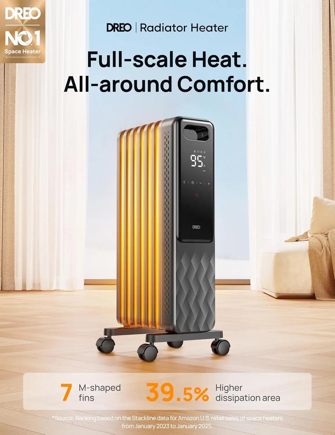 Electric Oil Filled Radiator Heater with Remote, Child Lock, 4 Modes, Overheat Protection, Timer & Thermostat for Large Rooms