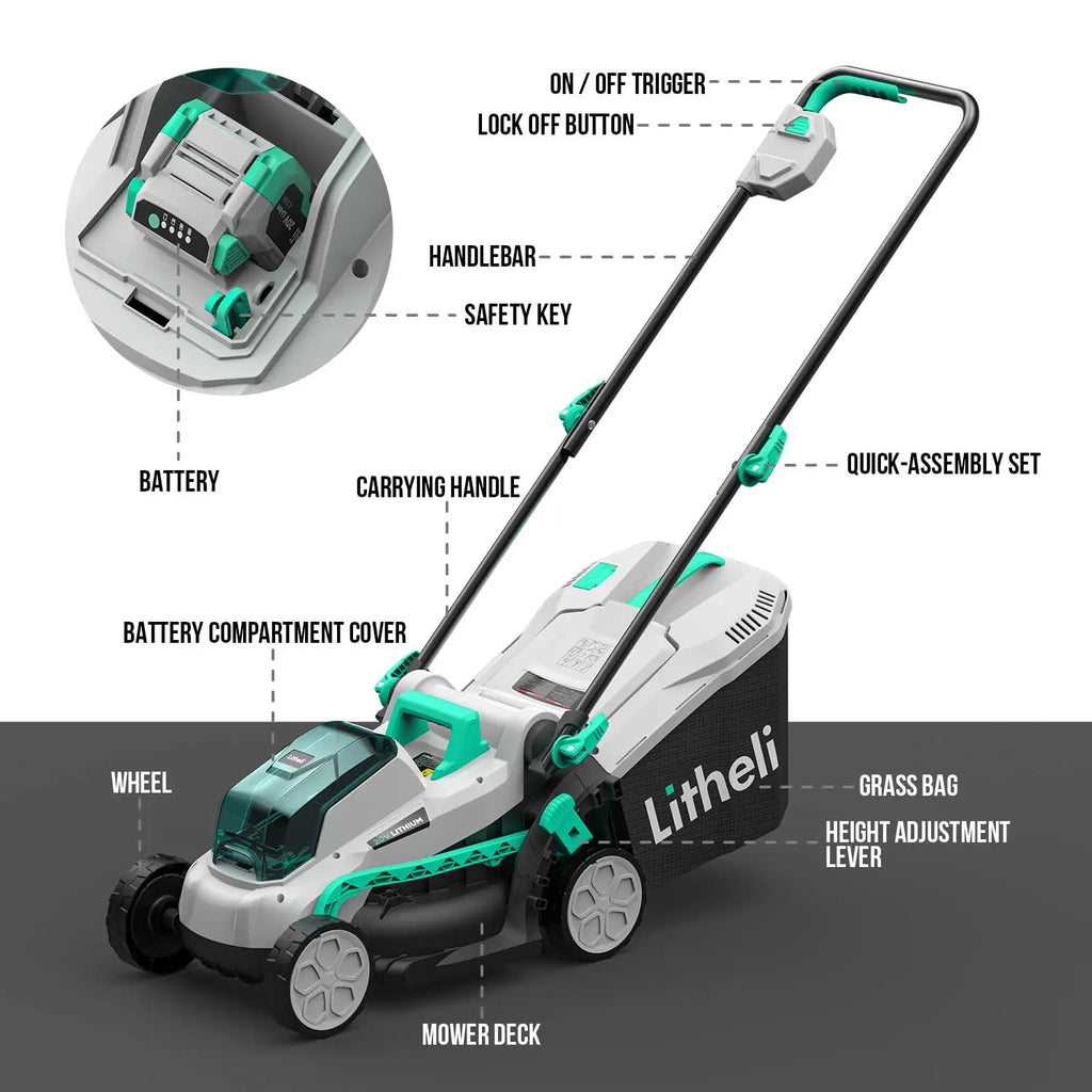 Cordless 13 Inch Cordless Lawn Mower 5 Heights 20V Electric Push Brushless Lawnmower for Garden, Yard, 4.0Ah, Customized
