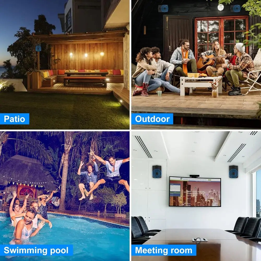 5.25-Inch 600W Waterproof Indoor/Outdoor Wall Mount Speakers, Ideal for Patio, Garden, Home Theater (2 Pairs, Black)