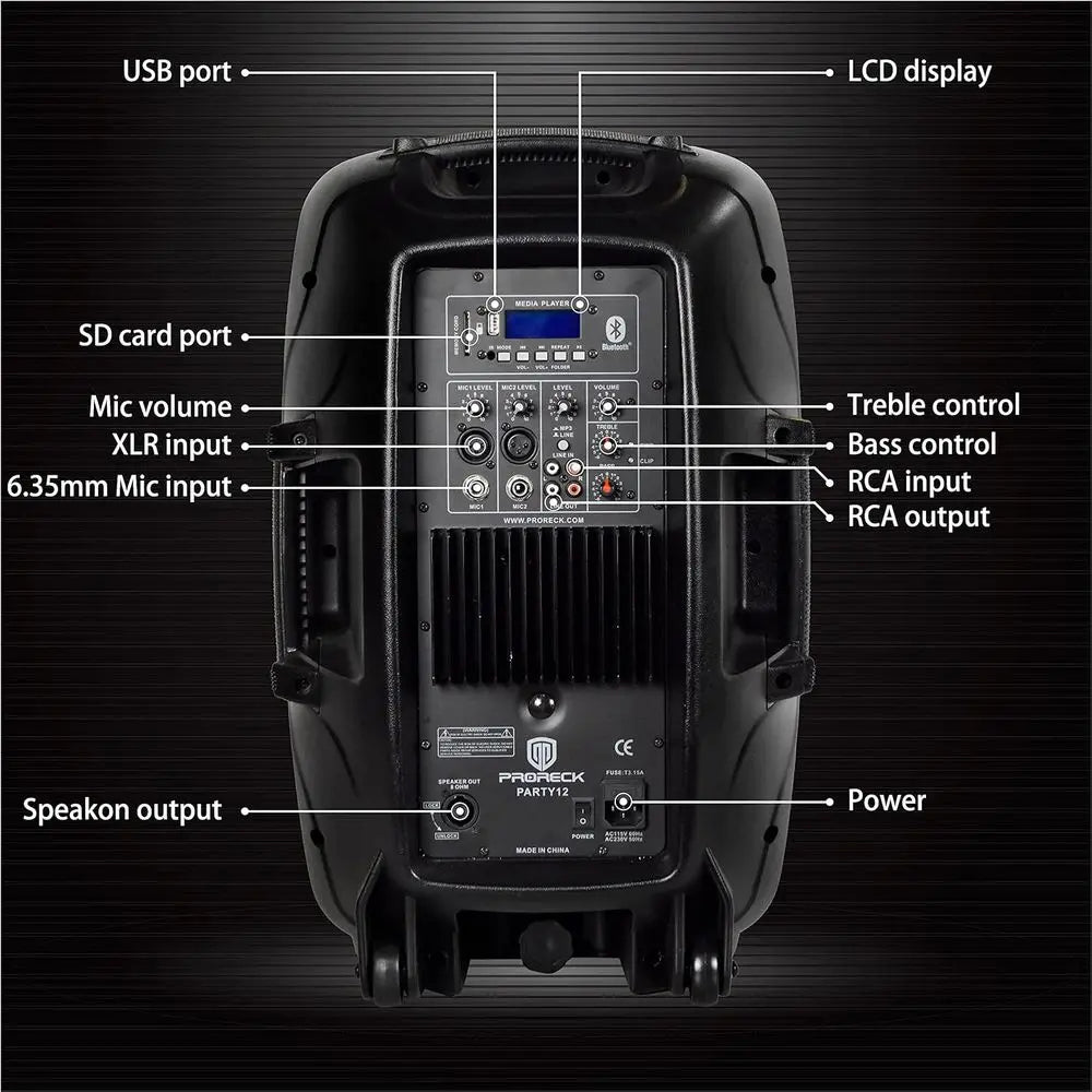 12-Inch 1000W 2-Way Bluetooth-Enabled PA Speaker System with USB/SD Card Slots, Remote Control, and Stands for DJ Parties, Gathe