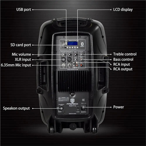12-Inch 1000W 2-Way Bluetooth-Enabled PA Speaker System with USB/SD Card Slots, Remote Control, and Stands for DJ Parties, Gathe