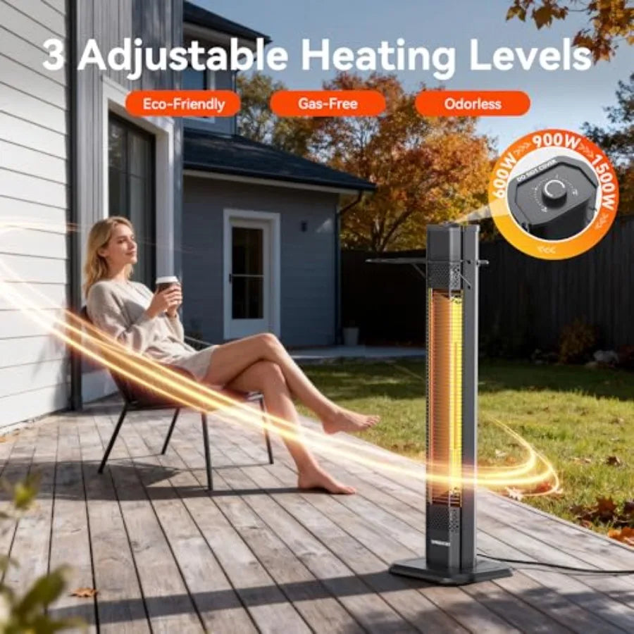 Outdoor Electric Patio Heater 1500W 36 Infrared Heater with 2 Heat Tubes 3 Heat Levels Tip-Over and Overheat Protection IPX5 Wa