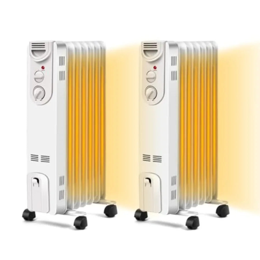 Electric 1500W Oil Filled Radiator Heater w/Thermostat Portable Radiant Space Heating Machine 3 Heat Settings Overheat Tip-Over