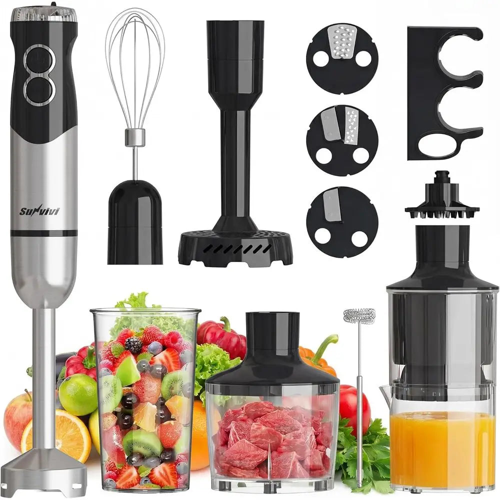 12-Speed Electric Stick Mixer with 10 Accessories, 600ML Chopper, Whisk, Milk Frother, Smoothie, Soup, Immersion Blender Set, Bl
