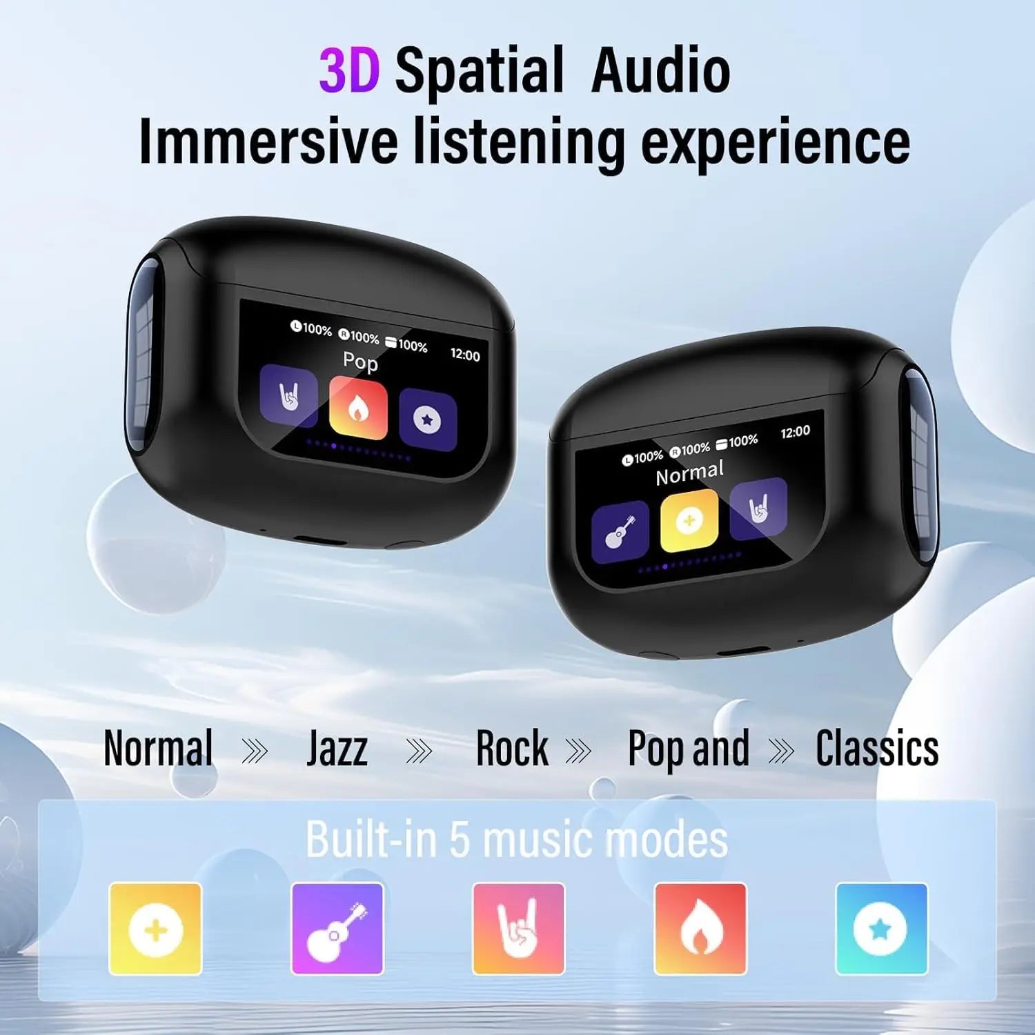 Wireless Earbuds, Bluetooth 5.4 Headphones with Multifunctional Touch Screen, 48H Bass Stereo Ear Buds