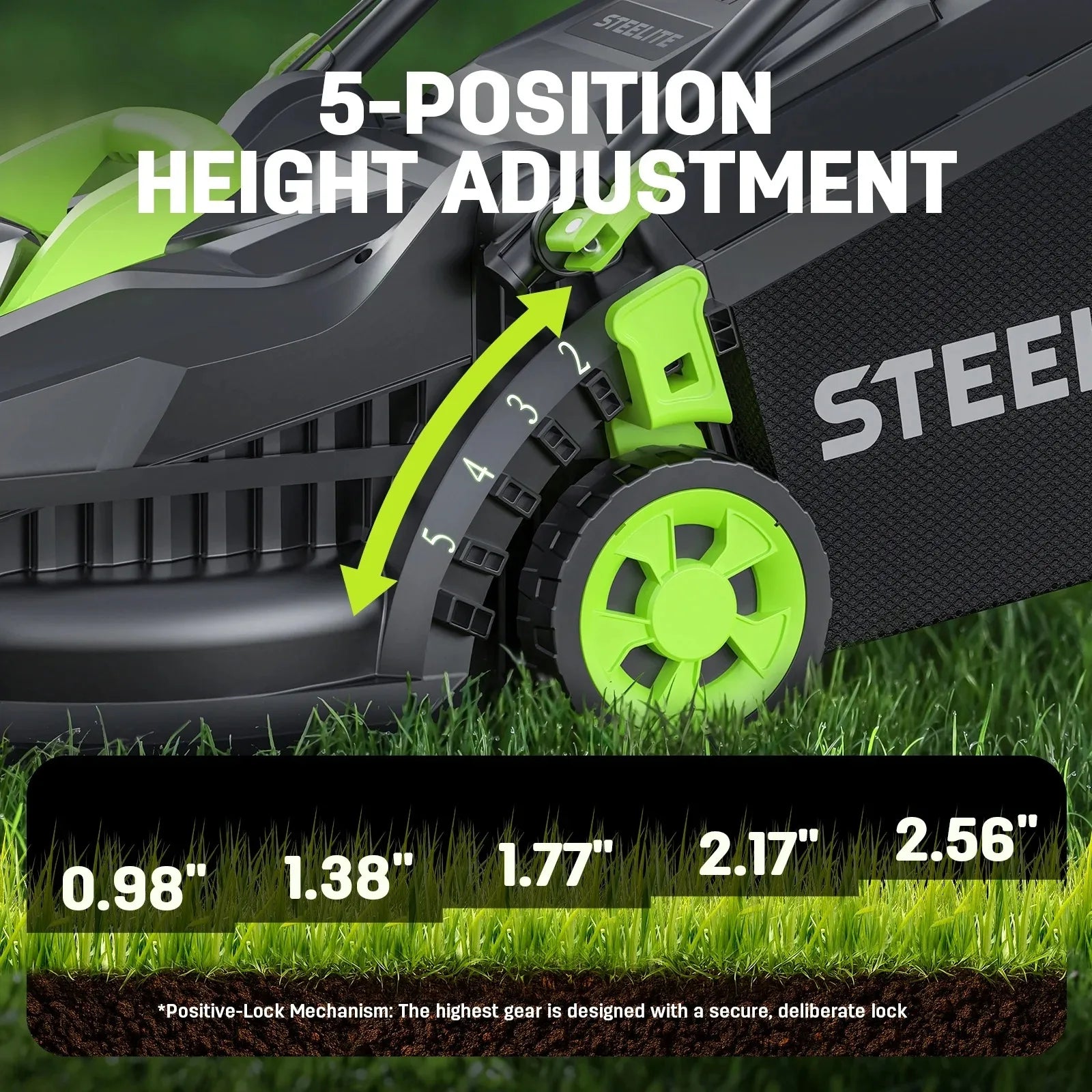 Deli 13" Cordless Lawn Mower, 21V Brushless Motor, 5 Height Adjustments, 4.0Ah Battery & Charger Included