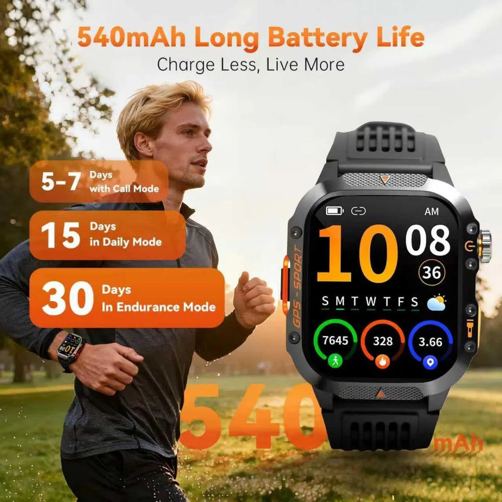 Military Smart Watches Built-in GPS,Tactical Smart Watch for iPhone/Android,100+ Sport Modes with Flashlight, 2.01" Screen