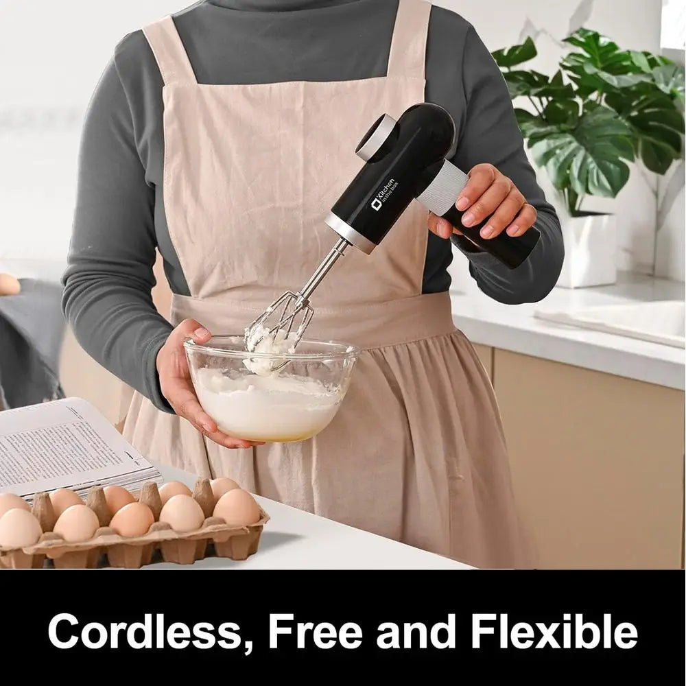 Rechargeable Hand Mixer, Portable Handheld Electric Mixer with Beaters, Whisks, 6-Speed Digital Display, Charging Base and USB-C