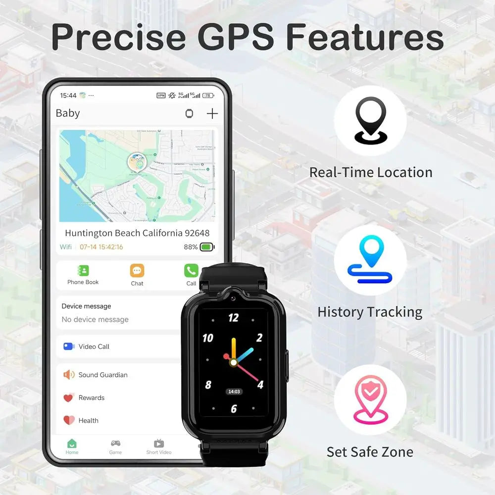 4G Smart Watch for Kids | Kids Watch with GPS Tracker Waterproof HD Touch Screen Video & Voice Chat Calling Alarm SOS Camera Cal