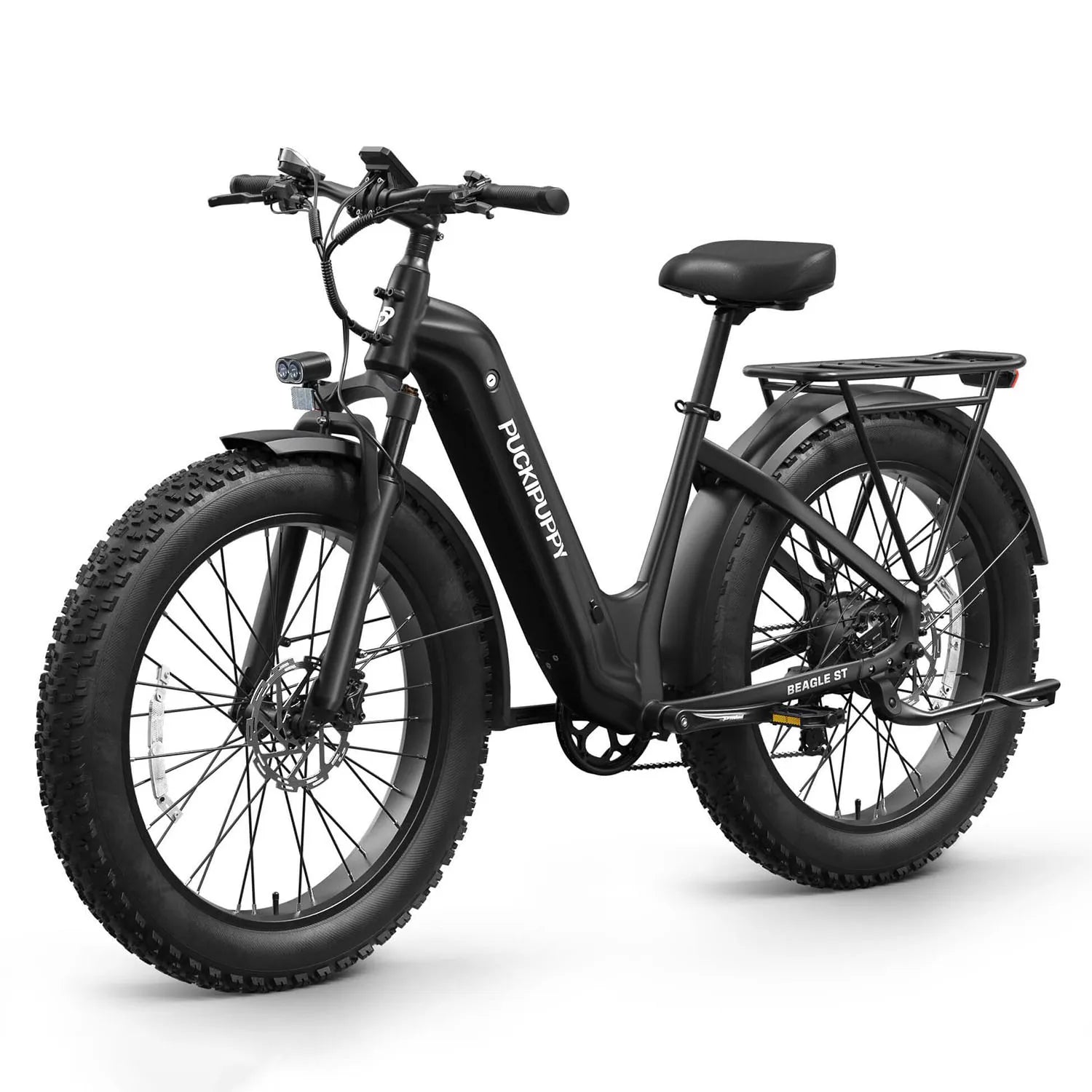 PUCKIPUPPY Electric Bike for Adults 26" Fat Tire, Step-Through Design Electric Mountain Hunting Bike Max 28MPH Off-Road Ebike