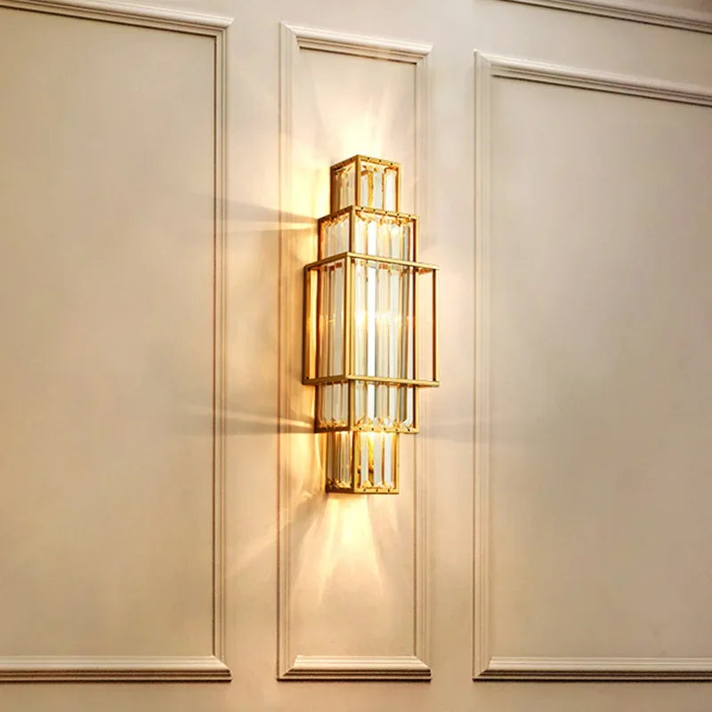 Modern Minimalist Luxury Glass Crystal Wall Lamp Living Room Decoration Bedroom Geometric Indoor Lighting Study  Led Lamps