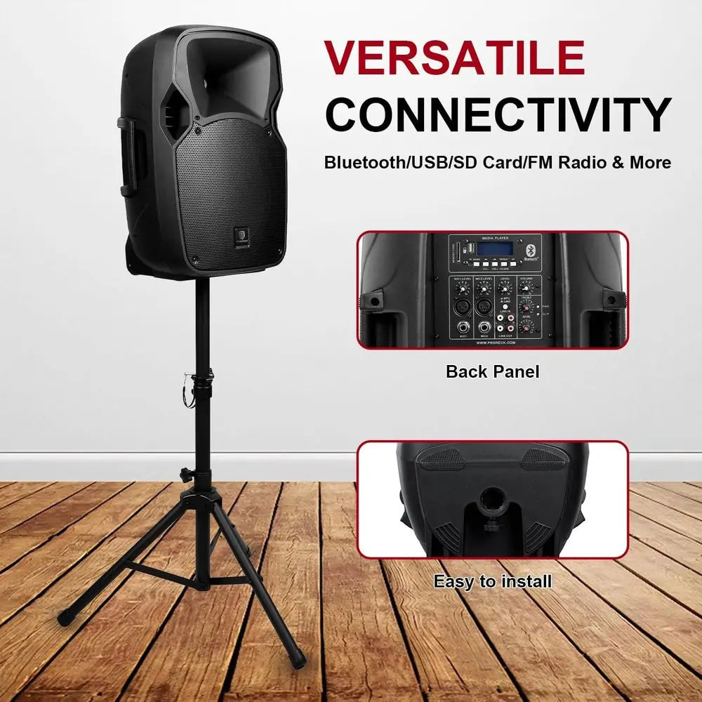 12-Inch 1000W 2-Way Bluetooth-Enabled PA Speaker System with USB/SD Card Slots, Remote Control, and Stands for DJ Parties, Gathe