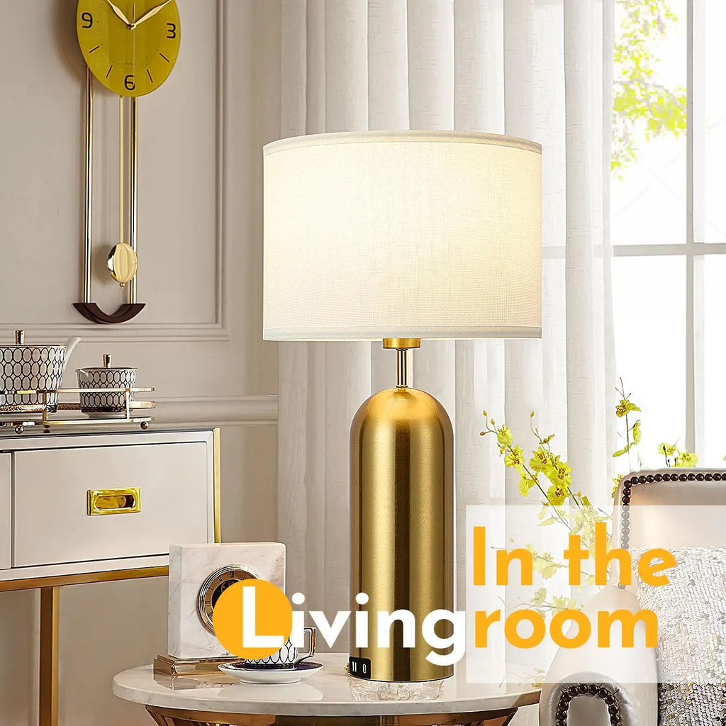 Touch Control Dimmable Table Lamps Set of 2 with USB-C Ports, Modern White & Gold for Bedroom Living Room