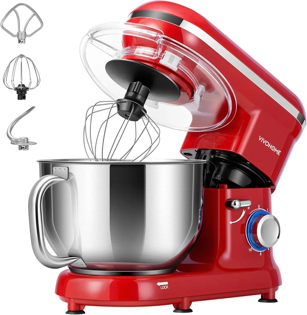 660W 10-Speed 6-Quart Tilt-Head Electric Food Mixer with Beater, Dough Hook, Wire Whip & Egg Separator, Red