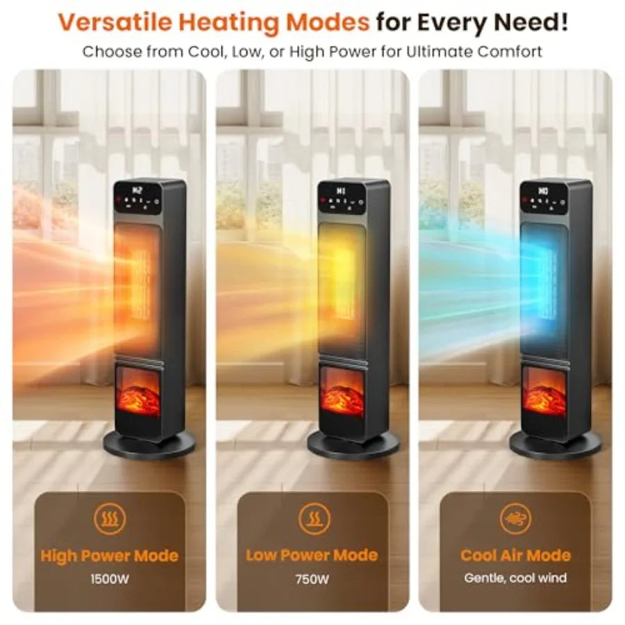 1500W PTC Electric Fireplace Heater with 3D Flame Effect and 90 Oscillation Fan Combo for Indoor Home and Office Use Features C