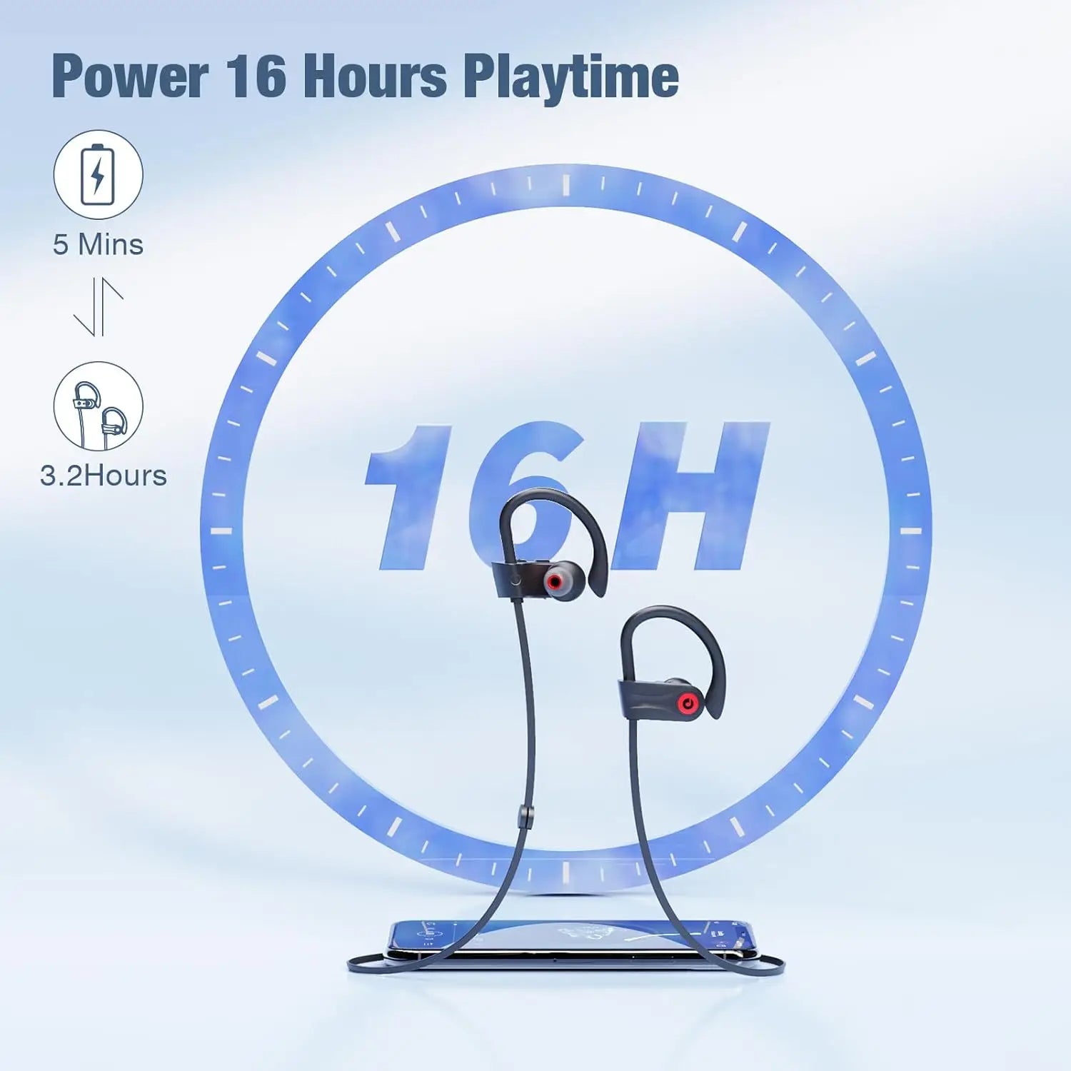 Boean Bluetooth Headphones, Wireless Headphones with 16 Hours Playtime Bluetooth 5.3 Wireless Earbuds HD Deep Bass Stereo Sound