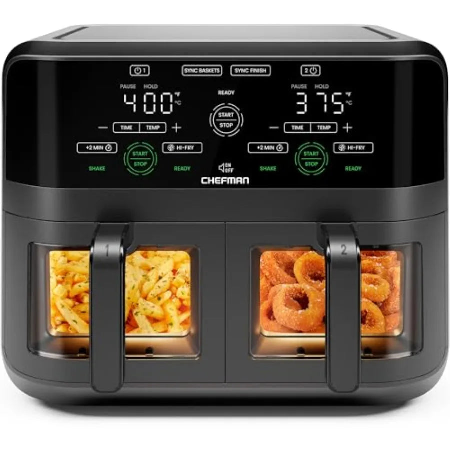 6 Quart Dual Basket Air Fryer Oven with Easy View Windows for Monitoring Cooking Progress Sync Finish Technology for Even Heati