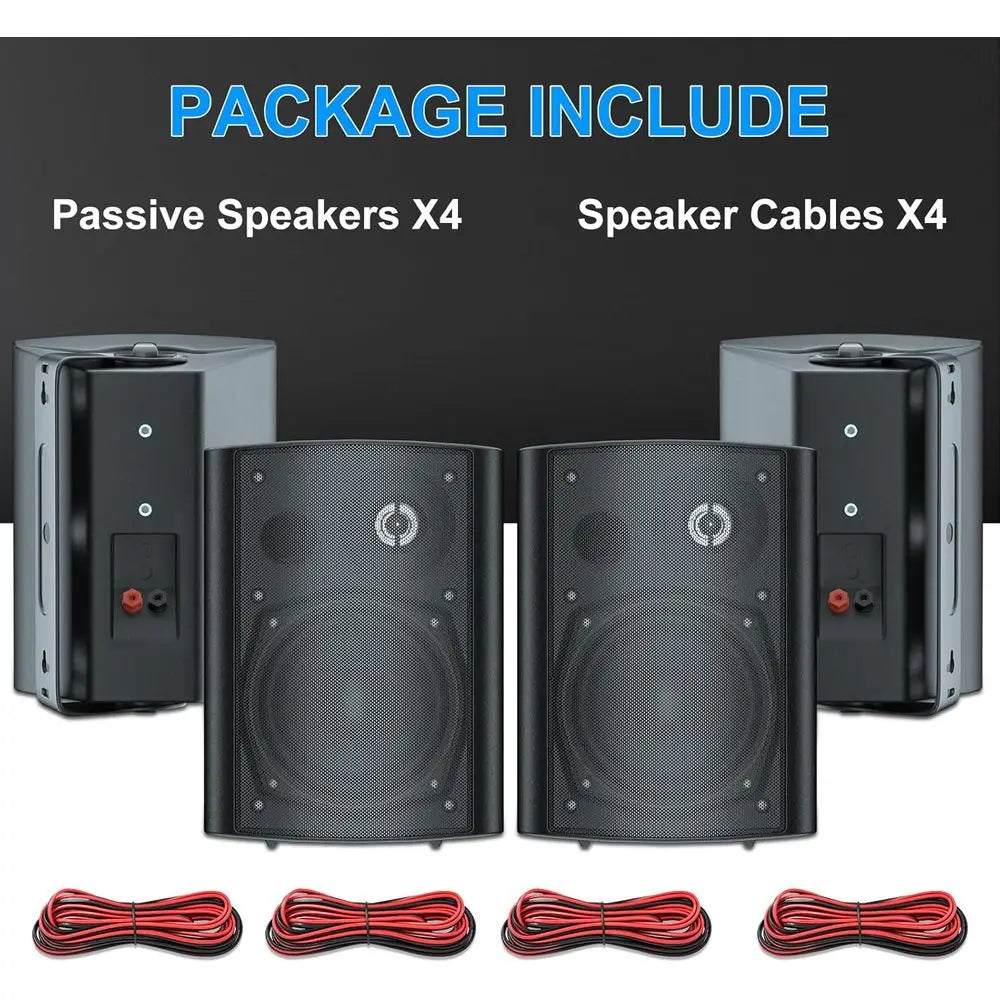 5.25-Inch 600W Waterproof Indoor/Outdoor Wall Mount Speakers, Ideal for Patio, Garden, Home Theater (2 Pairs, Black)