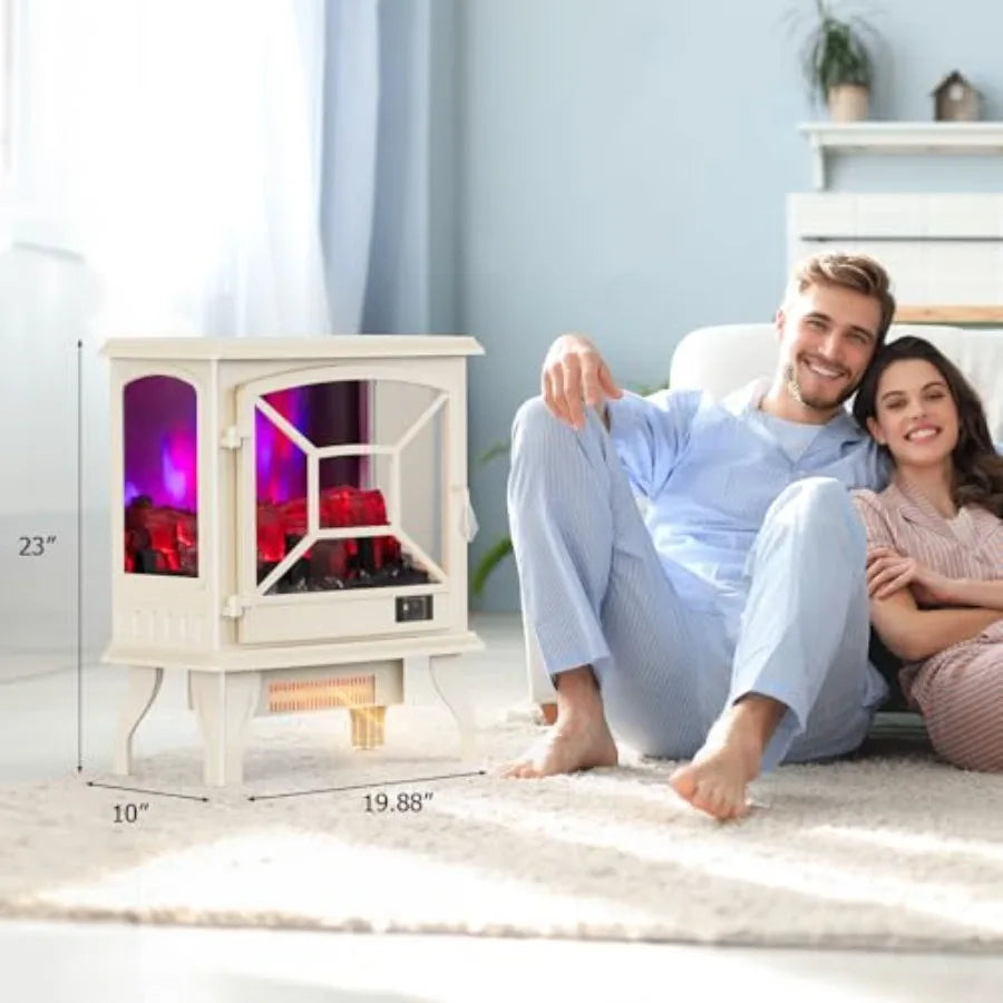 Portable 1400W Electric Fireplace Stove Space Heater 23''H White Freestanding with 68F-95F Temp Control 3D Realistic Flame Effe