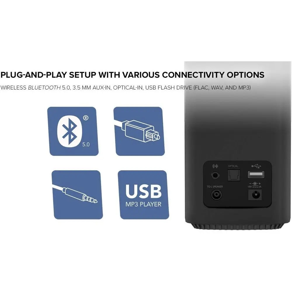 Compact 80W Bluetooth 5.0 Hi-Fi Speakers with Optical/AUX Inputs for Enhanced Soundstage and Bass Control, Ideal for Computers a