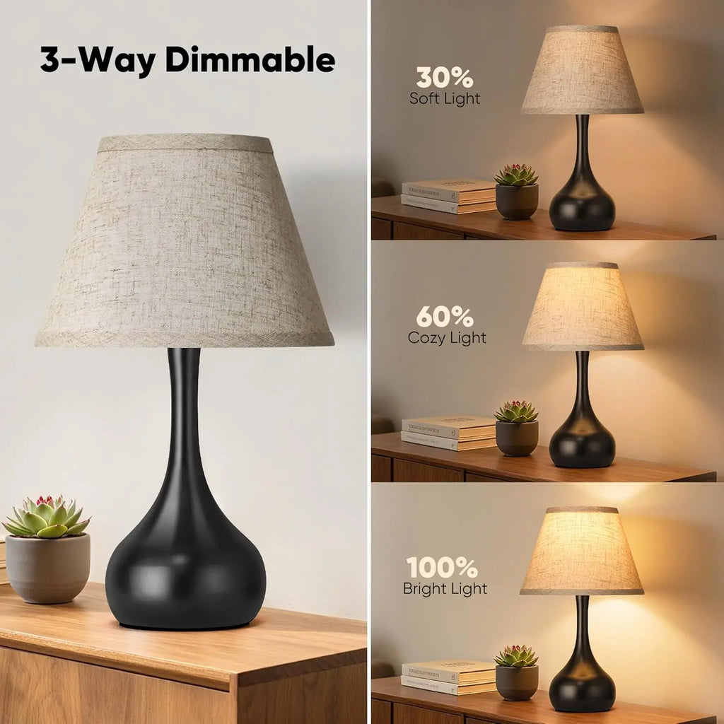 Set of 2 Touch Dimmable Table Lamps with Linen Shade, Farmhouse Style for Bedroom Nightstand Living Room Decor
