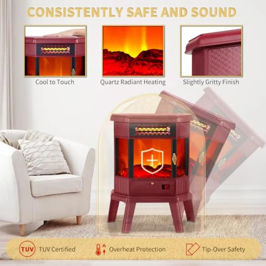 Electric Fireplace Heater 22 in Freestanding Fireplace Stove Infrared Fireplace with 3D Flame Effect Remote Control Timer Overh