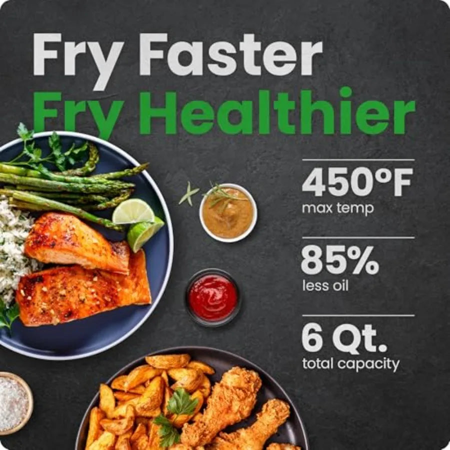 6 Quart Dual Basket Air Fryer Oven with Easy View Windows for Monitoring Cooking Progress Sync Finish Technology for Even Heati