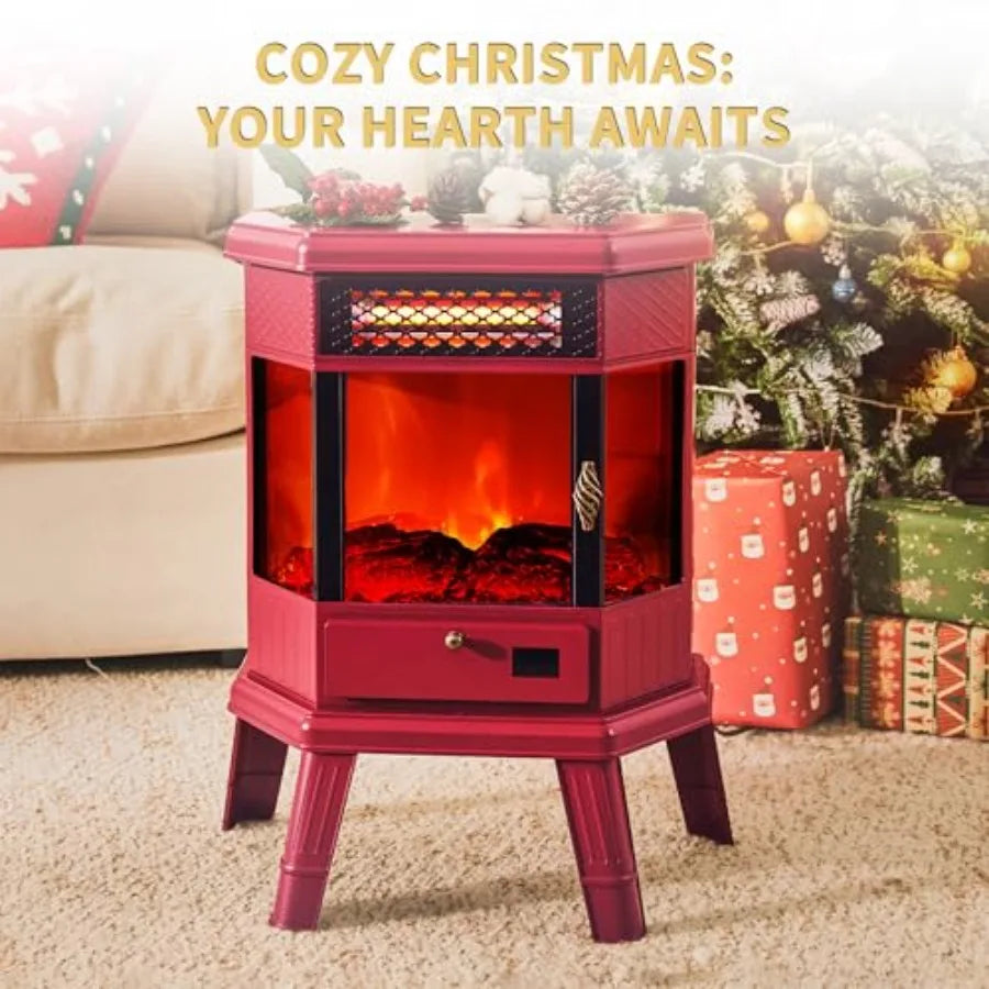 Electric Fireplace Heater 22 in Freestanding Fireplace Stove Infrared Fireplace with 3D Flame Effect Remote Control Timer Overh