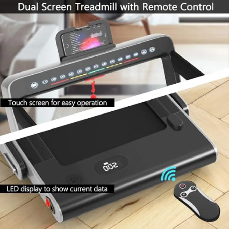 Under Desk Electric Treadmill 2 in 1 Folding with Dual Display 2.25HP Superfit Blue Tooth Speaker APP Control Remote Control Wa