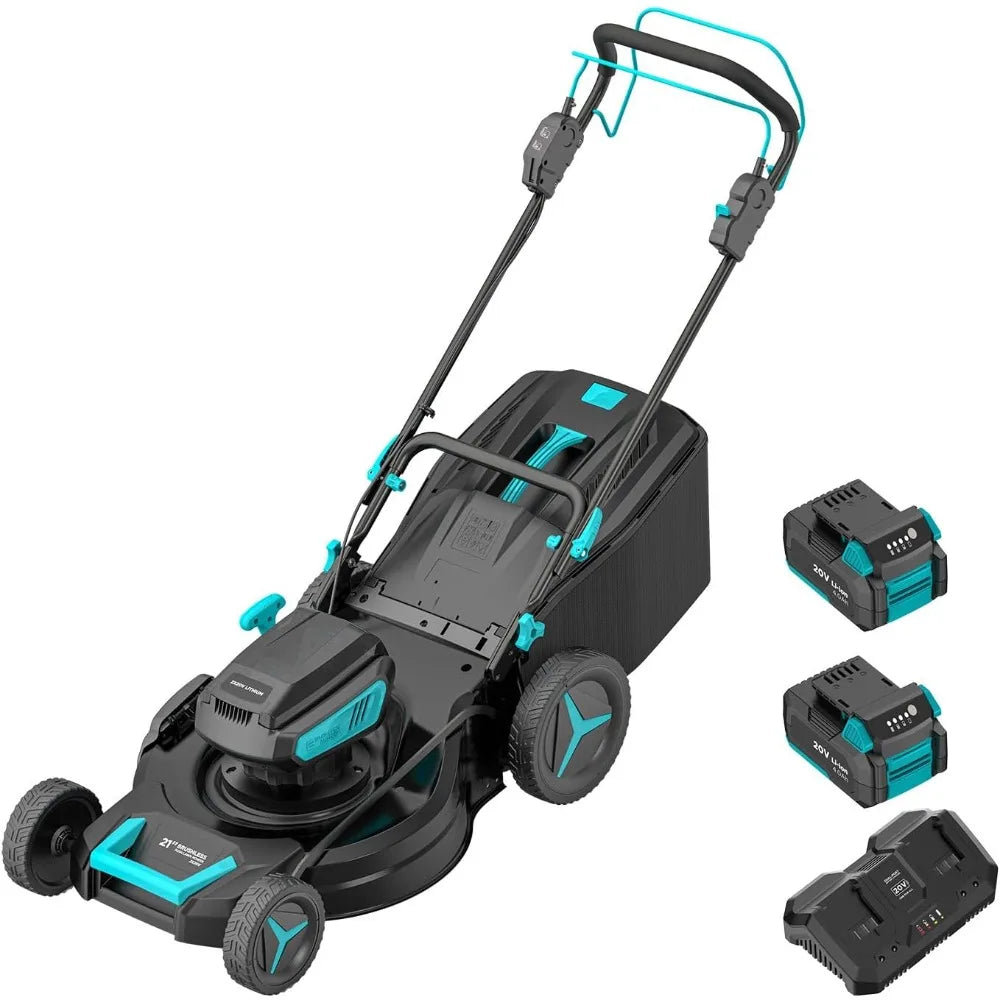 2 * 20V 21 inch Self-Propelled Lawn Mower Cordless, 3-in-1 Brushless Electric Lawn Mower with 6-Position Cutting Height Adjustme
