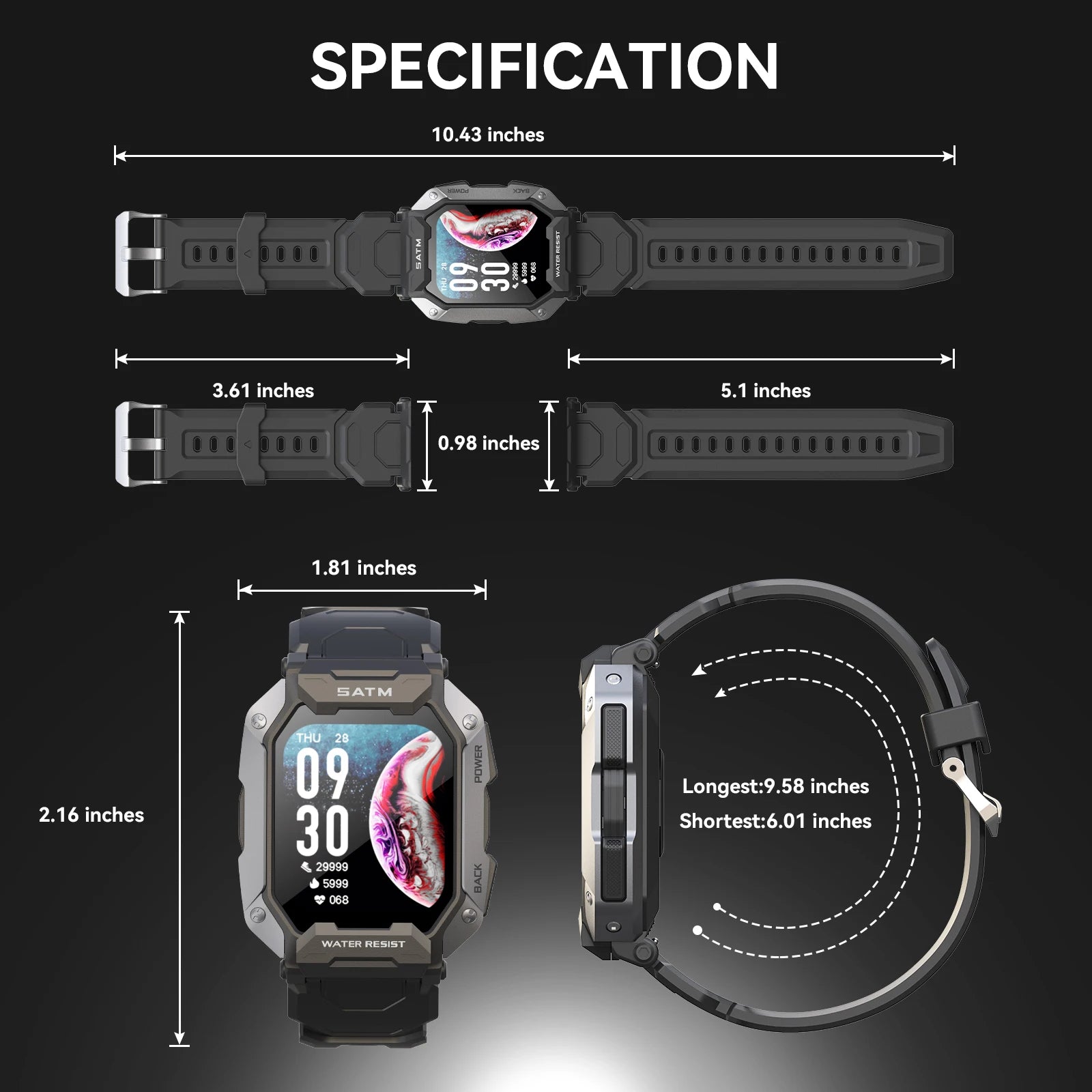 LaNikar New Smart Watch for Men 5ATM Waterproof Fitness Sports Watch Activity Tracker with Pedometer Compatible with Android iOS