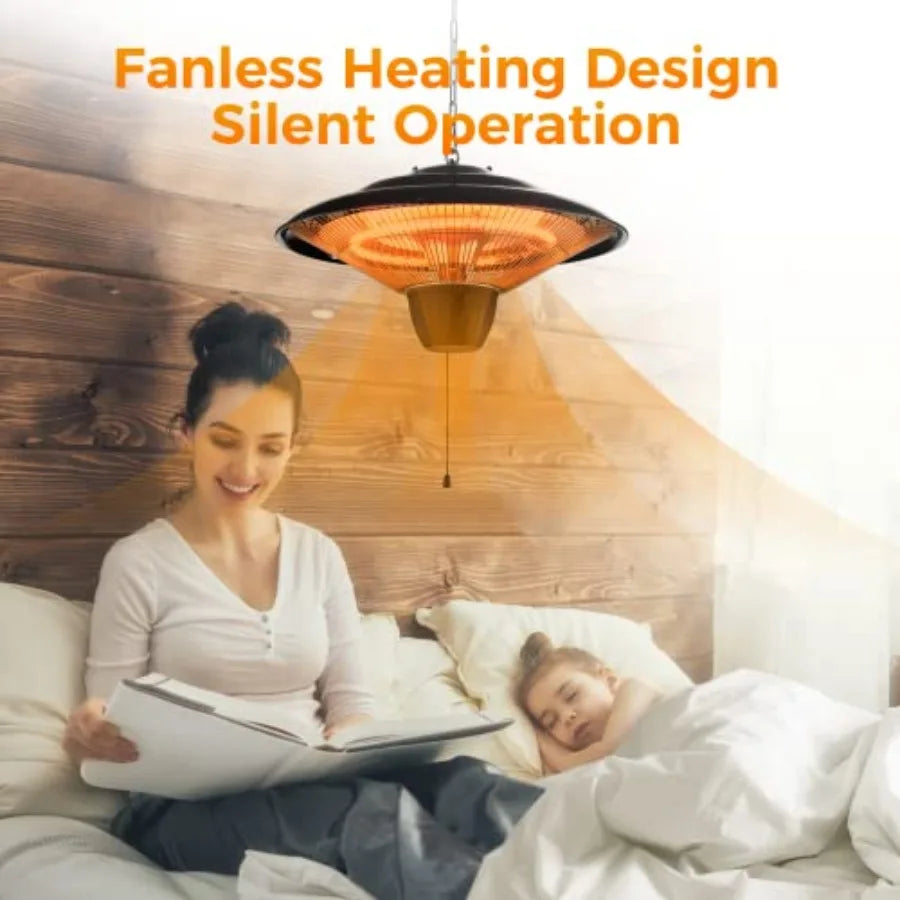 1500W Electric Hanging Patio Heater for Outdoor Courtyard Balcony Garage and Patio with Ceiling Mount Installation Overheat and