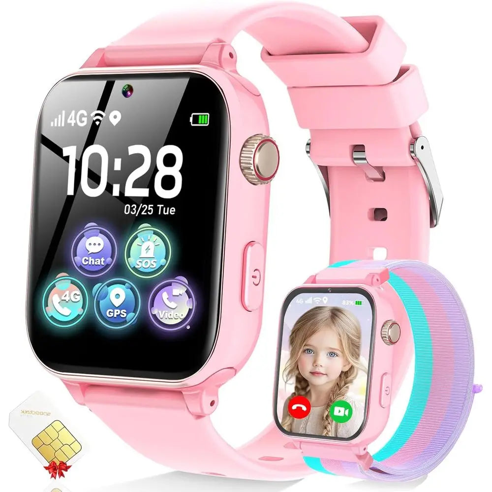 4G Kids Smart Watch GPS Tracker, Smartwatch for Kid with SIM Card, Calling, Voice Chat, Class Mode, SOS, Pedometer, Alarm, Games