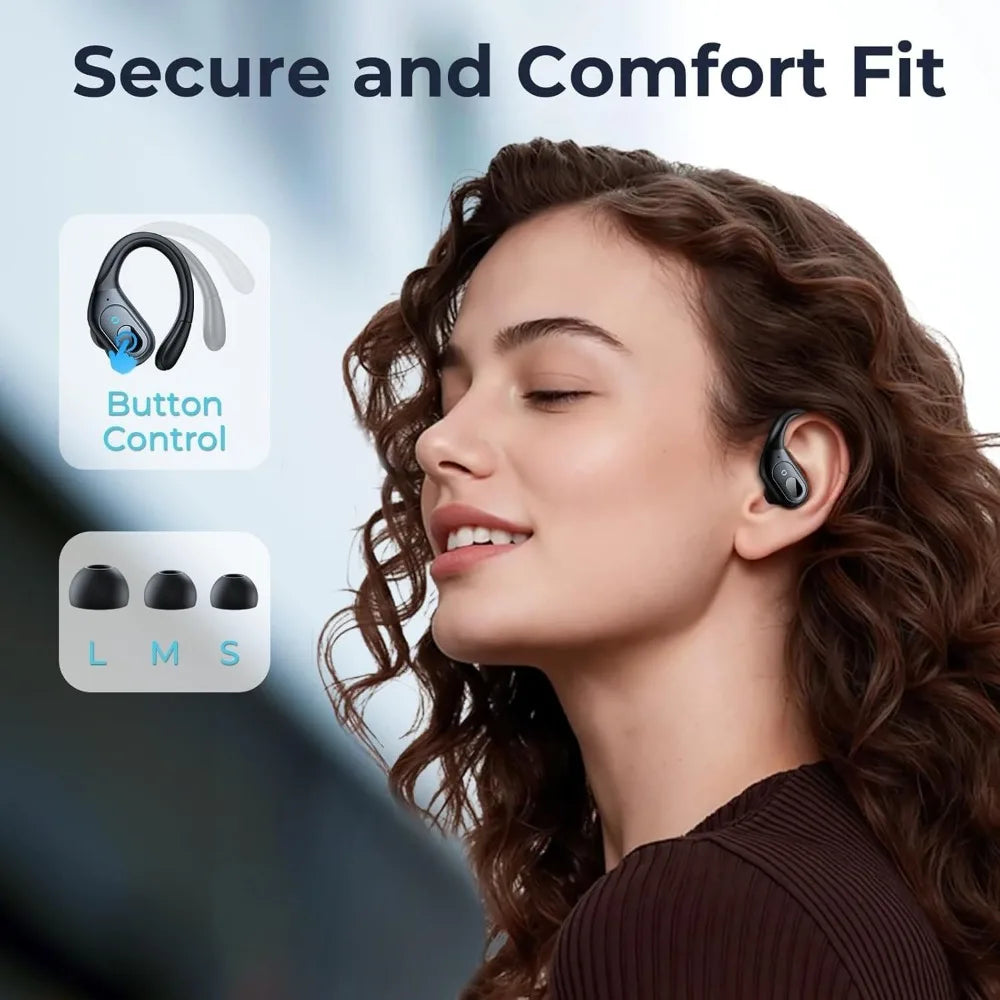 Active Noise Cancelling Wireless Earbuds with 90Hrs Playback, IPX7 Waterproof, Over-Ear Hooks for Sports Running Gym Black