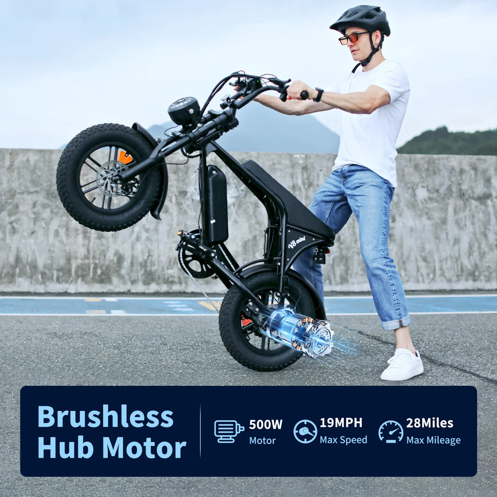 16-inch Small Fat Tire Electric Bicycle for Adults&Teens 500W 36V 10.4Ah Commuter/Mountain Ebike with 7-Speed Dual-disc Brakes