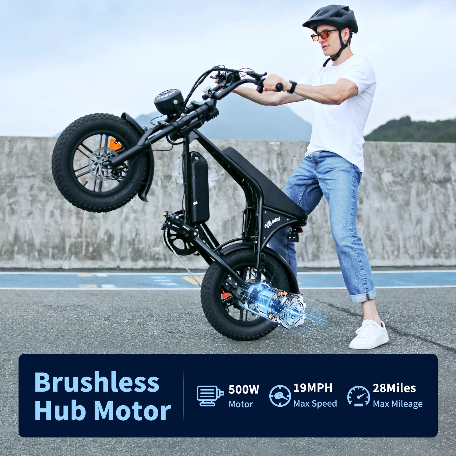 16-inch Small Fat Tire Electric Bicycle for Adults&Teens 500W 36V 10.4Ah Commuter/Mountain Ebike with 7-Speed Dual-disc Brakes
