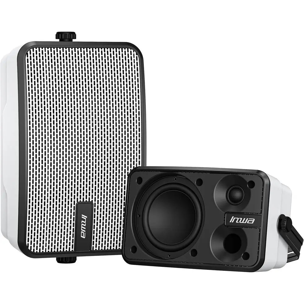 Pair of 400W Waterproof Outdoor Bluetooth Speakers, IPX5 Rated, Wall Mountable, Syncs Up to 100, Ideal for Patio, Porch, Gazebo,