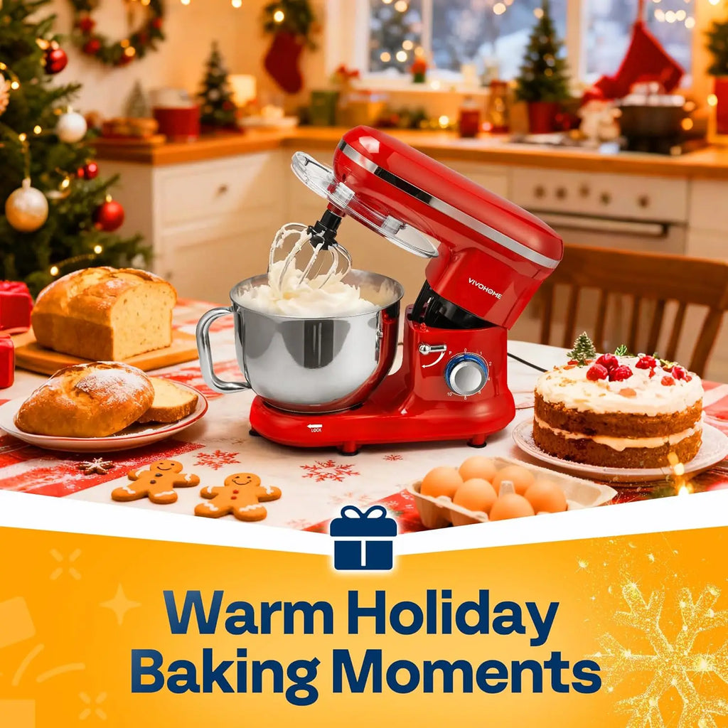 660W 10-Speed 6-Quart Tilt-Head Electric Food Mixer with Beater, Dough Hook, Wire Whip & Egg Separator, Red